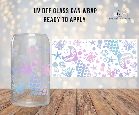 16oz UV DTF Mermaid Under The Sea, Ocean Tails, Stars Shells| Ready to Apply Cup Wrap | No Heat Needed | Permanent Adhesive | Waterproof